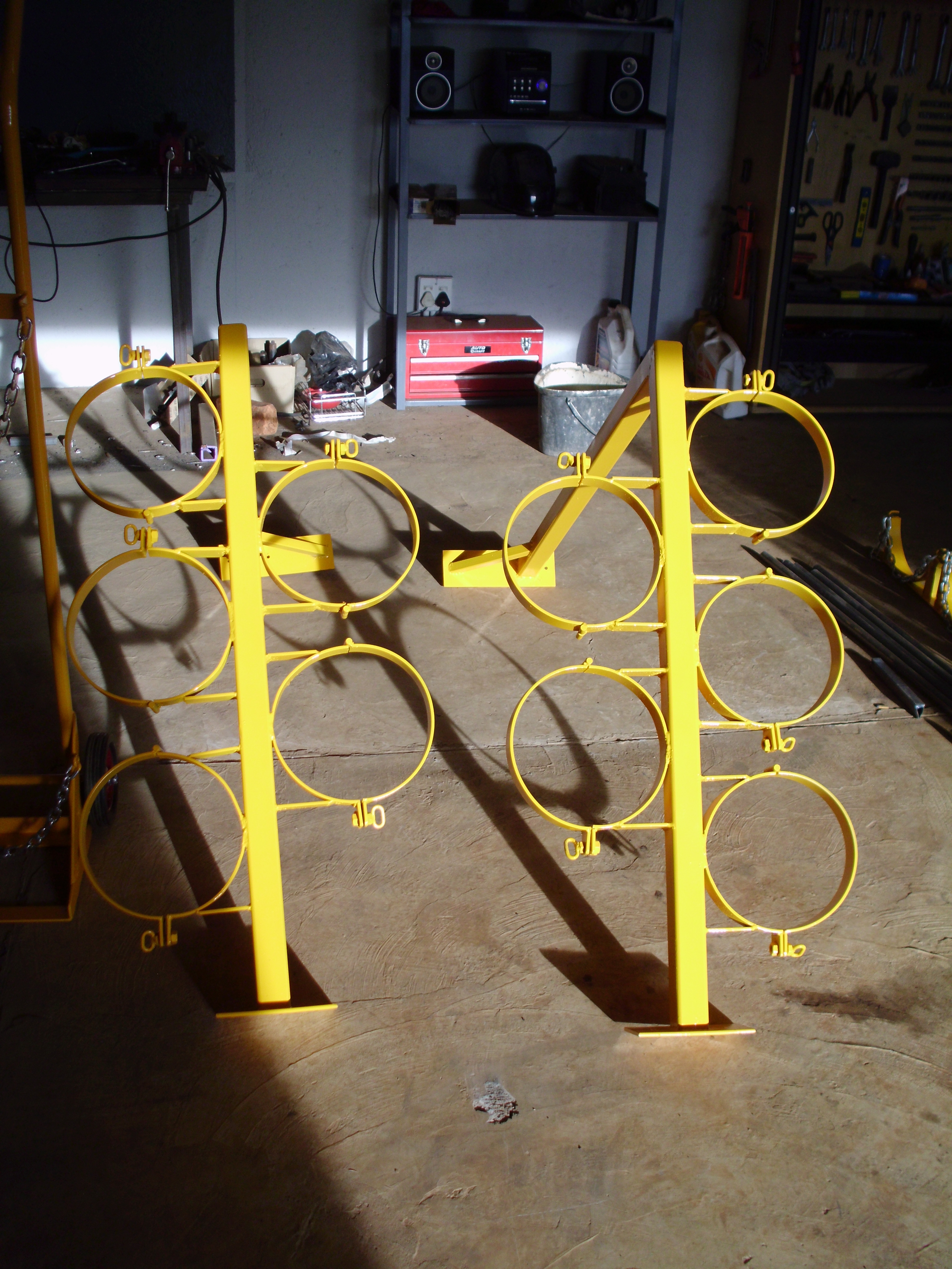 Custom built brackets for cylinders.